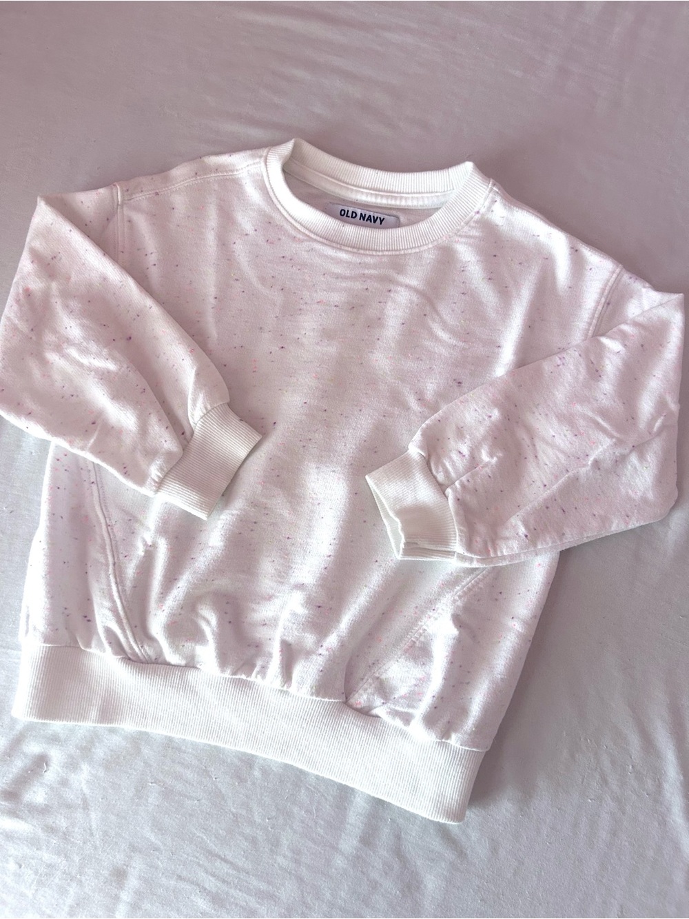 Old Navy Kids White Crewneck Sweatshirt with Pink Speckle